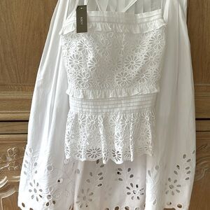 JCrew crisp white eyelet top. Smocked back for fit & comfort XS NWT